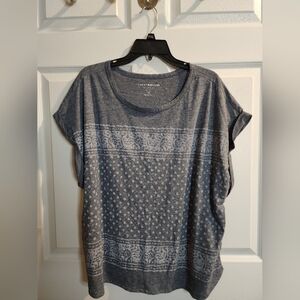 Nwt Lucky Brand Capped Sleeve Blue/ Grey Patterned Women's Top sz1X